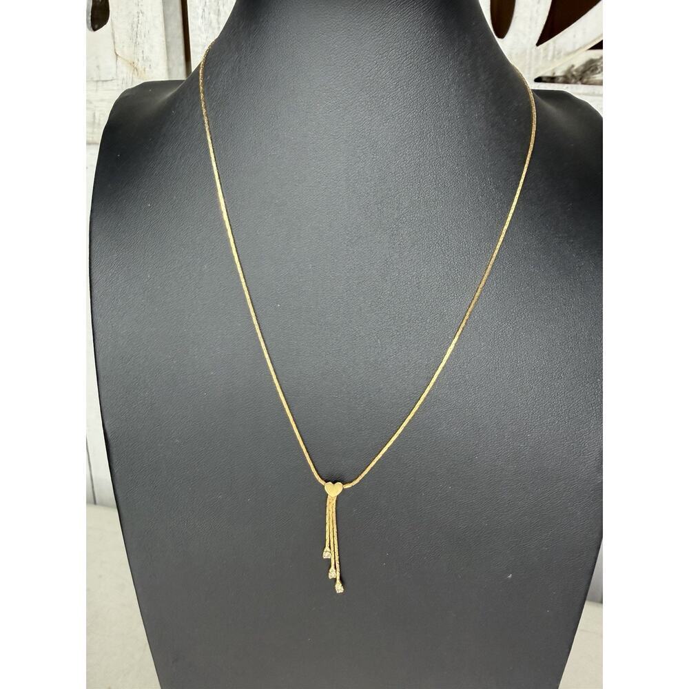 Vintage Gold Tone Necklace Heart Dangles Dainty Minimalist Glam